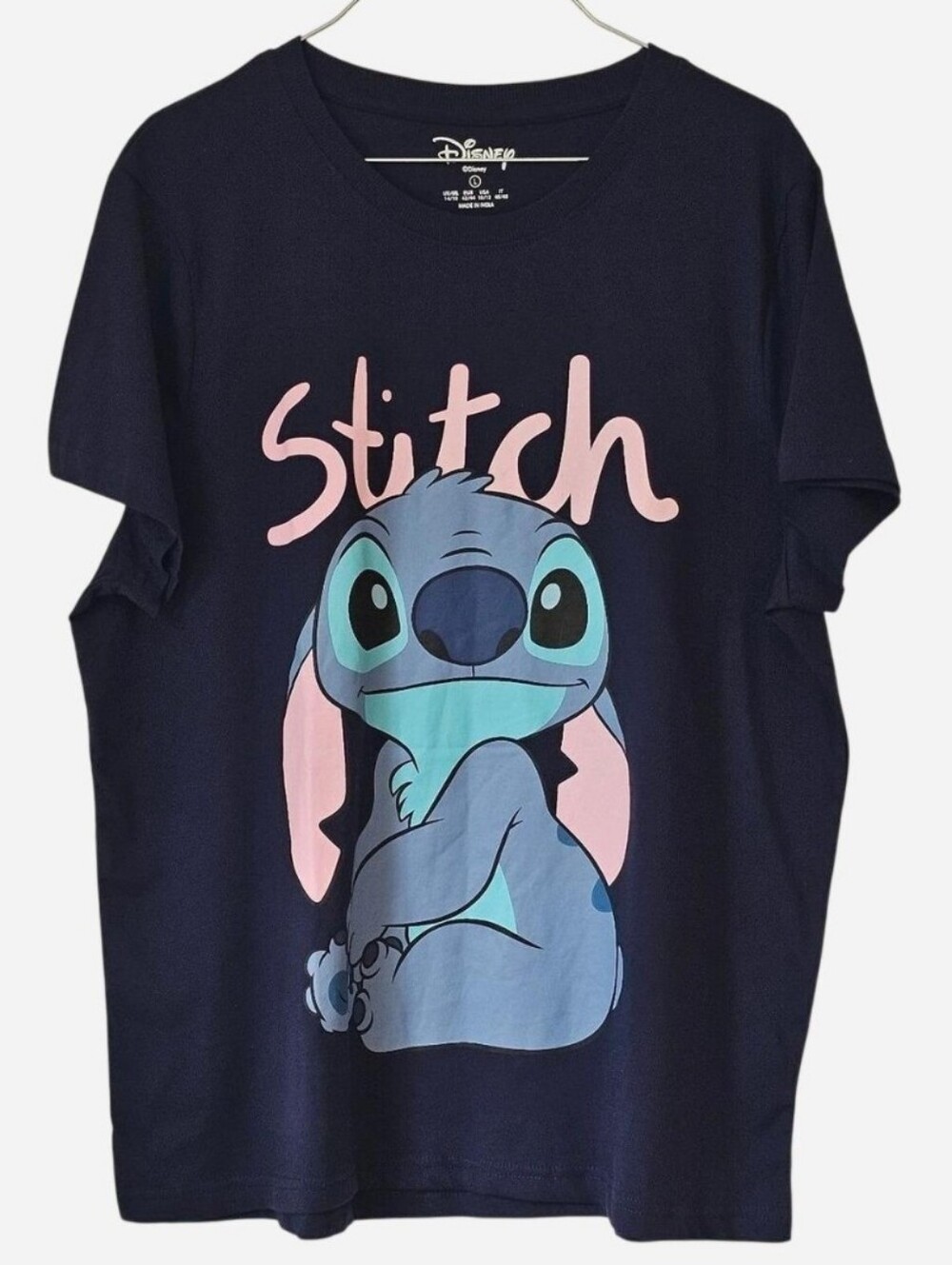 DISNEY Navy Short-Sleeve T-shirt With Large Stitch Graphic. Size L